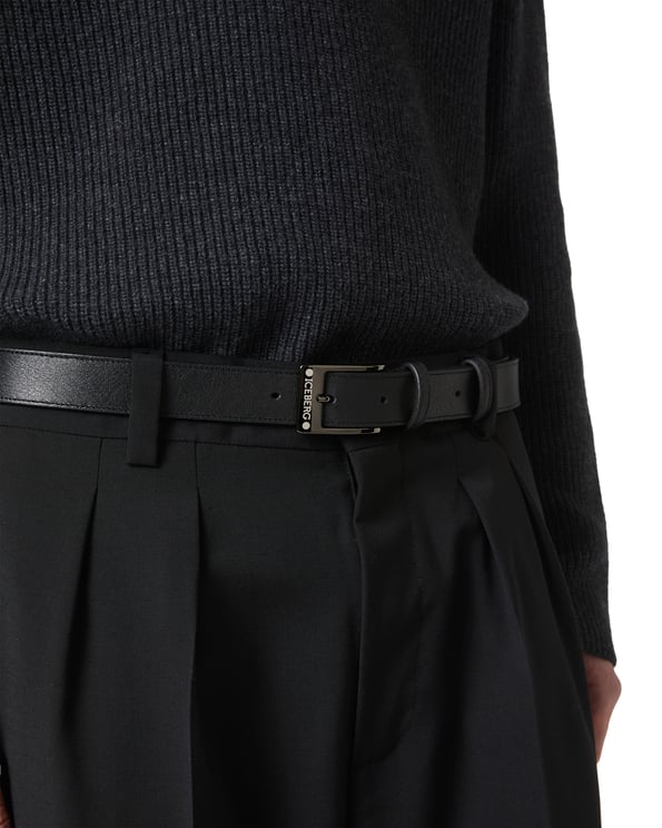 Iceberg Black nappa leather belt with logo buckle