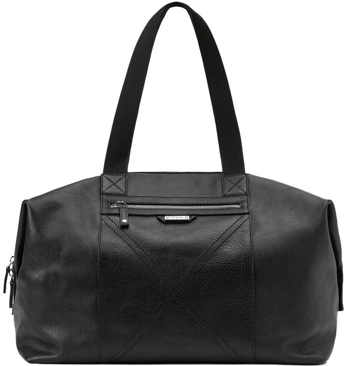 Iceberg Black leather duffel bag with cross-stitching and logo plaque