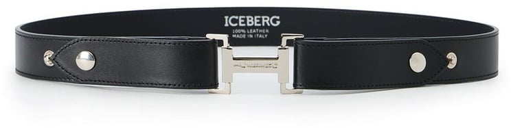 Iceberg Black nappa leather belt with metal I logo buckle