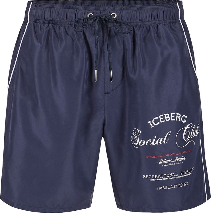 Iceberg Classic optic blue boxer swim shorts with a printed design