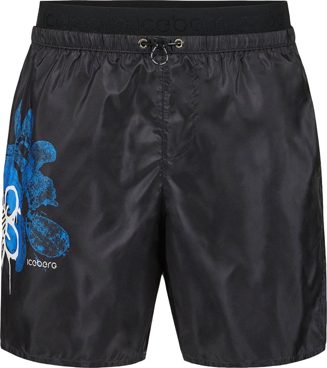 Iceberg Black boxer swim shorts with side print