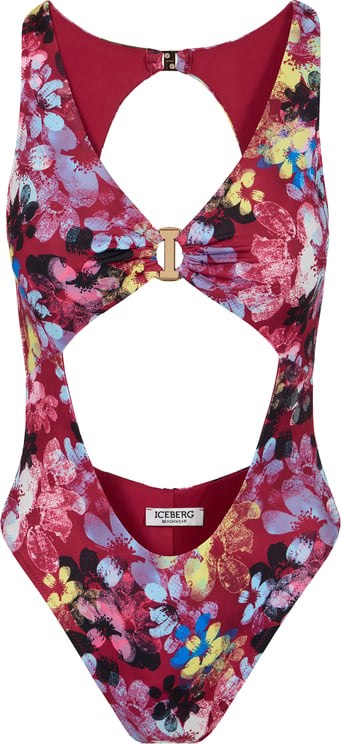 Iceberg Red one-piece swimsuit with floral print