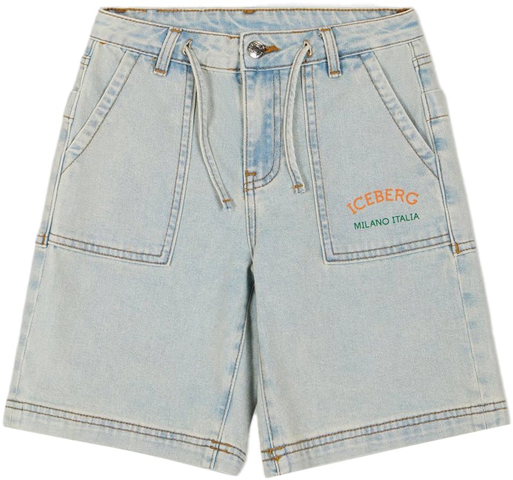 Iceberg KIDS - Light blue fabric Bermuda shorts for boys with patch pockets