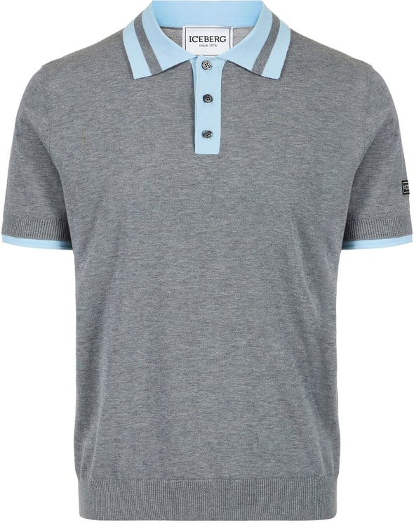 Iceberg Regular fit light gray melange cotton polo sweater