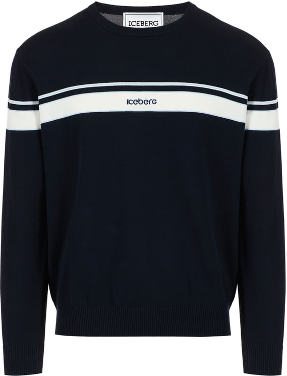 Iceberg Multicolored cotton crew neck sweater with stripes and logo