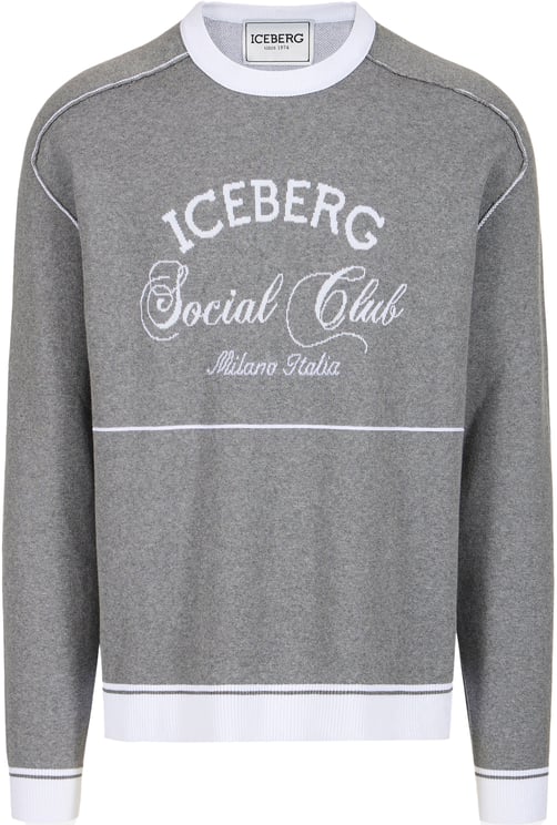 Iceberg Light gray melange crew neck sweater in cotton with jacquard workmanship