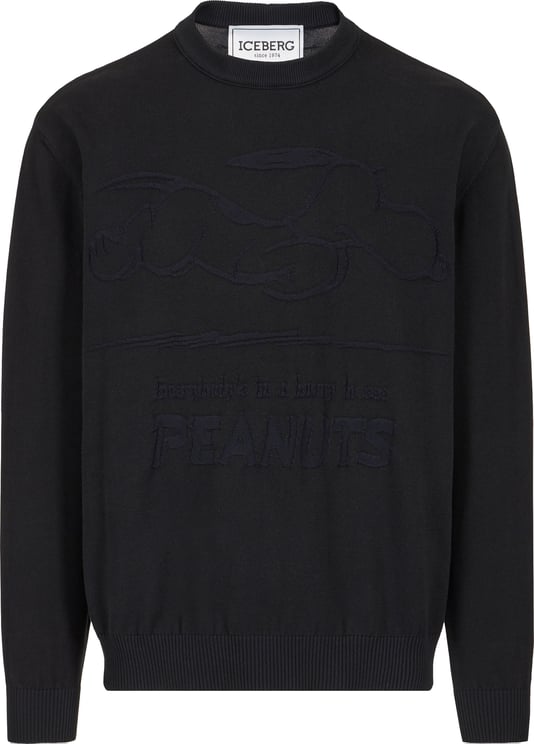 Iceberg Black cotton crew neck sweater with a Peanuts design