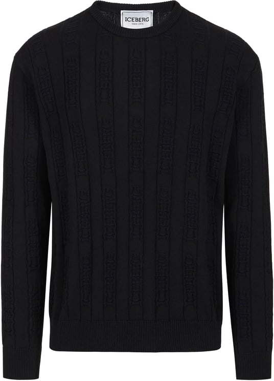 Iceberg Black cotton crew neck sweater with Iceberg logo