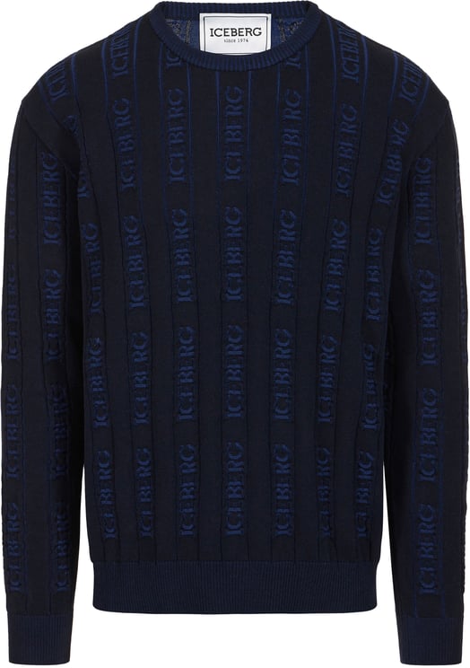 Iceberg Classic blue cotton crew neck sweater with Iceberg logo