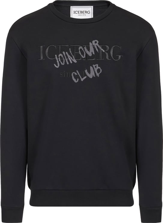 Iceberg Black slim fit crew neck sweatshirt, made from a fleece fabric