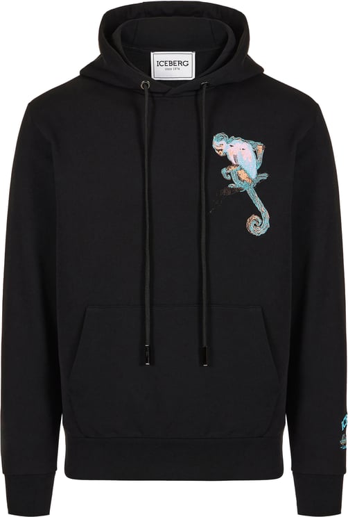 Iceberg Black slim fit hoodie, crafted from cotton fleece