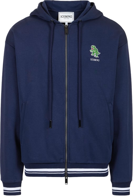 Iceberg Blue regular fit cotton fleece hoodie with Dino Social Club print
