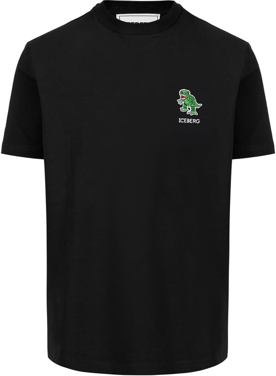 Iceberg Slim fit stretch black cotton jersey T-shirt with dinosaur patch