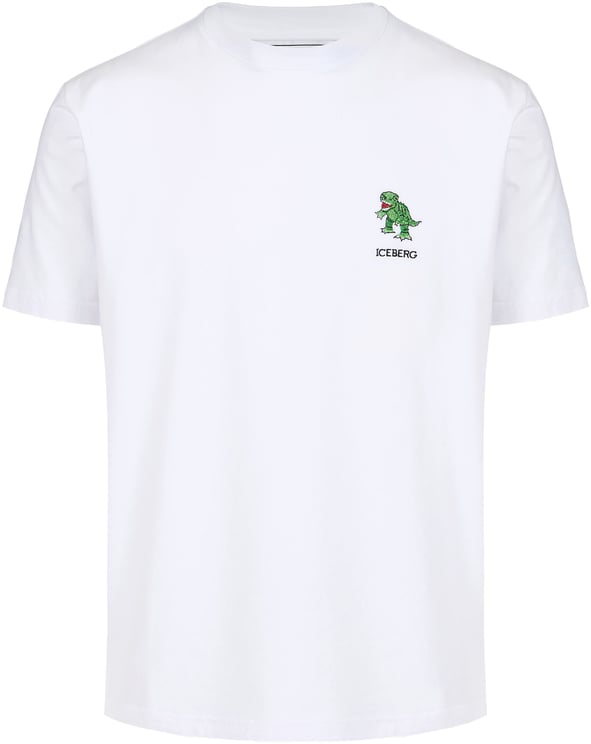 Iceberg Slim fit stretch optic white cotton jersey T-shirt with dinosaur patch