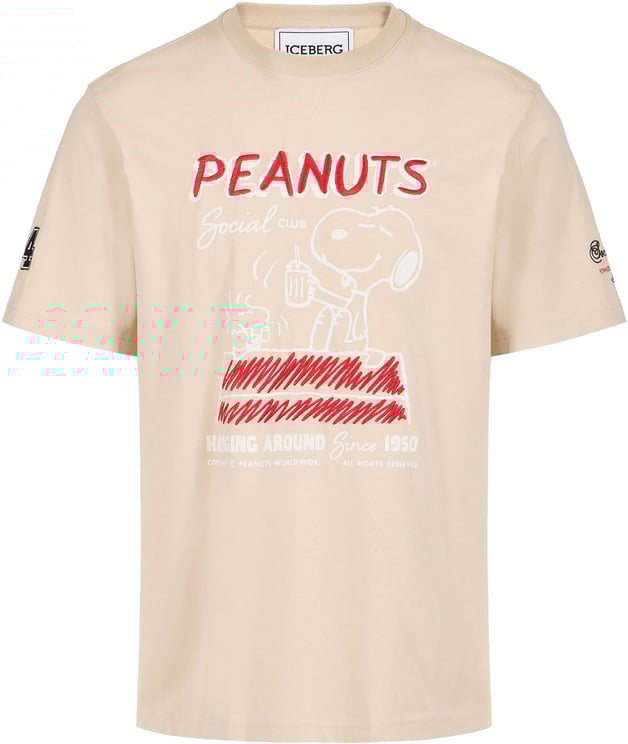 Iceberg Regular fit beige cotton jersey T-shirt with Peanuts design
