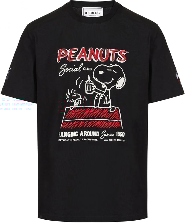 Iceberg Regular fit black cotton jersey T-shirt with Peanuts design