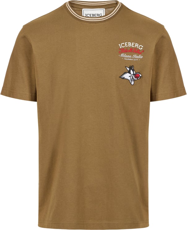 Iceberg Regular fit khaki cotton jersey T-shirt with Looney Tunes