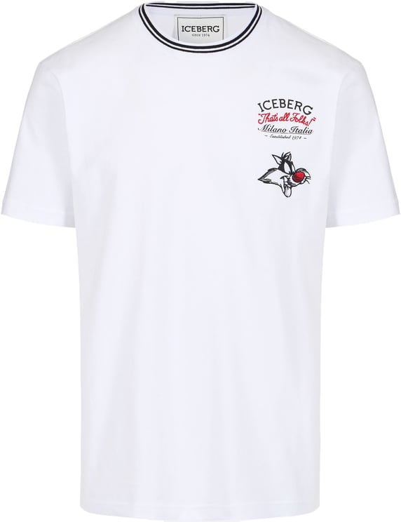 Iceberg Regular fit optic white cotton jersey T-shirt with Looney Tunes