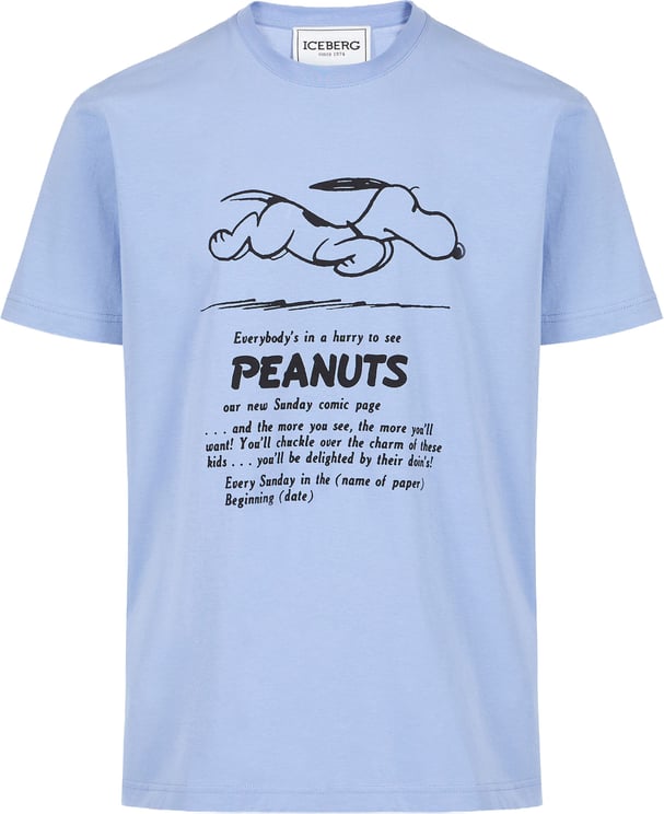 Iceberg Classic regular fit powder blue T-shirt in sustainable cotton jersey with Peanuts print