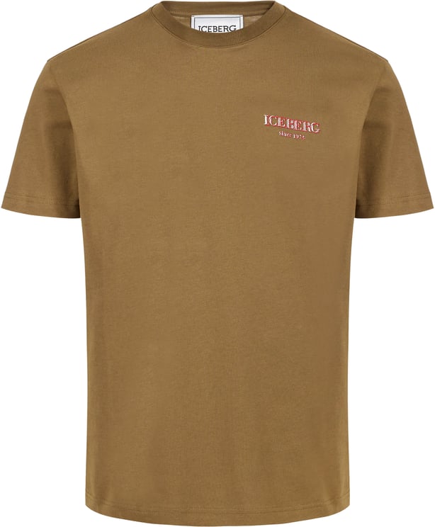 Iceberg Regular fit khaki cotton jersey T-shirt with branded embroidery