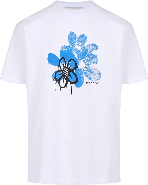 Iceberg Optic white sustainable cotton jersey T-shirt in a relaxed fit with Hawaiian flower print