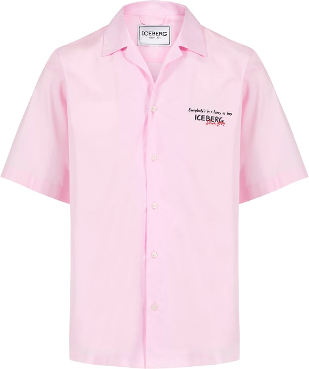 Iceberg Comfort fit pink cotton poplin shirt featuring a Peanuts print