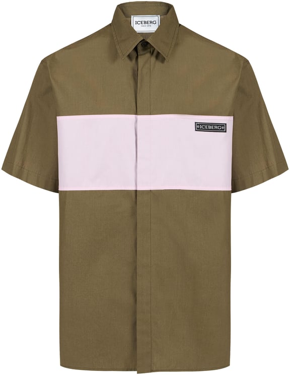 Iceberg Comfort fit khaki shirt crafted from cotton poplin, accented with a contrasting band