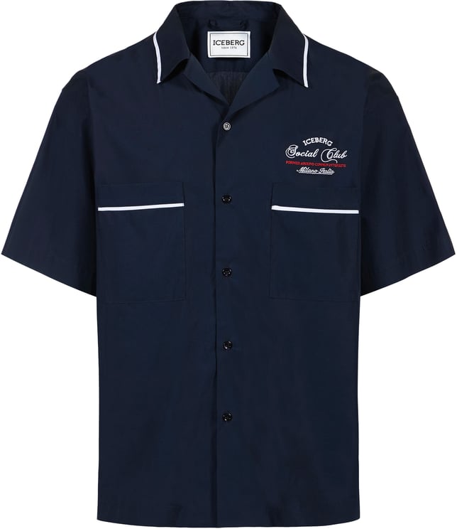 Iceberg Relaxed-fit blue cotton shirt with Iceberg Social Club embroidery