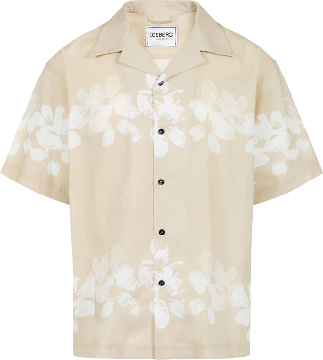 Iceberg Relaxed fit beige linen and cotton blend shirt with Hawaiian print