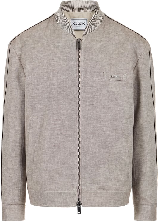 Iceberg Comfort fit rope-colored short jacket in a diagonal linen blend fabric