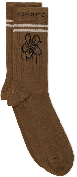 Iceberg Khaki stretch cotton socks with logo and jacquard pattern