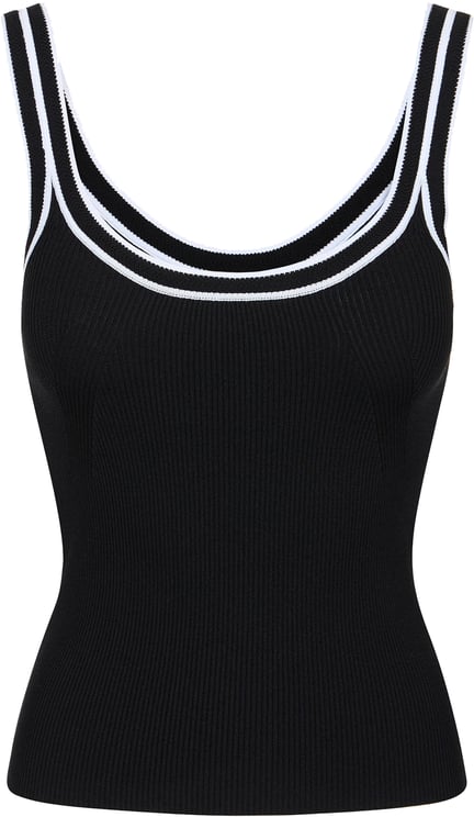 Iceberg Black ribbed tank top in stretch cotton