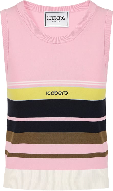 Iceberg Printed stretch cotton top with stripes and contrasting edges