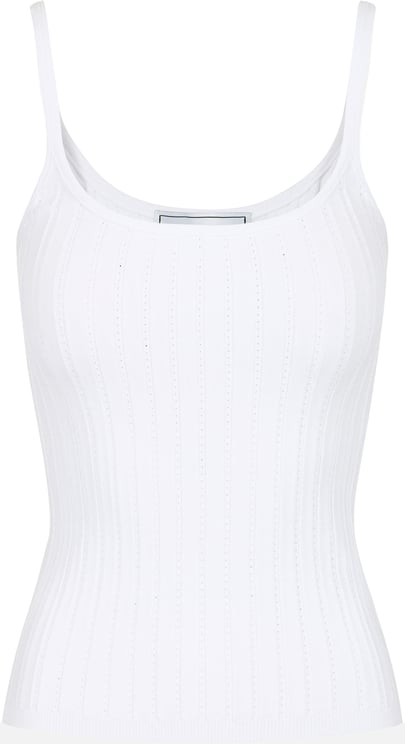 Iceberg Optic white ribbed tank top in viscose with eyelet details