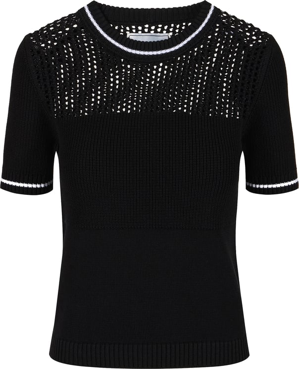 Iceberg Black cotton crew neck sweater with stripes and openwork