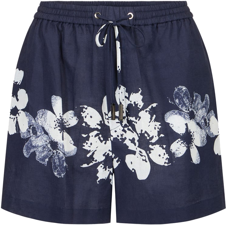 Iceberg Comfort fit blue linen and cotton Bermuda shorts with Hawaiian print