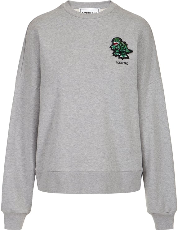 Iceberg Regular fit light gray melange sweatshirt in sustainable fleece fabric with dinosaur patch