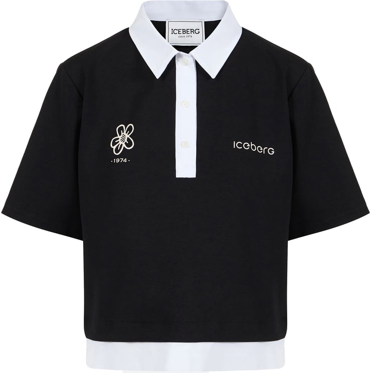 Iceberg Black cropped fit scuba jersey T-shirt with contrasting details