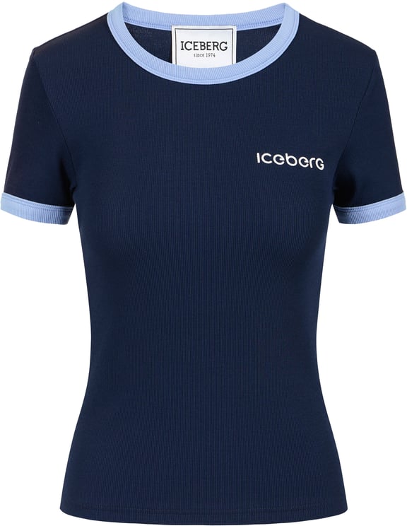 Iceberg Blue ribbed jersey slim fit T-shirt with Iceberg print