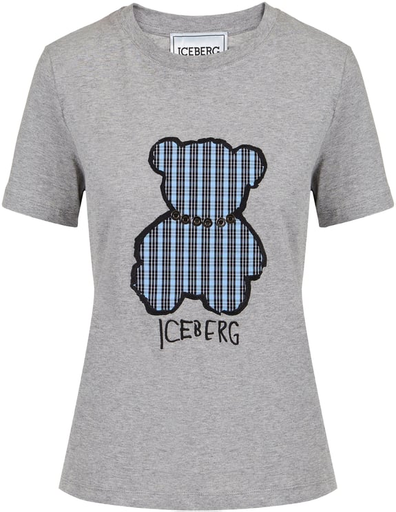 Iceberg Light gray melange slim fit cotton jersey T-shirt, with bear embroidery