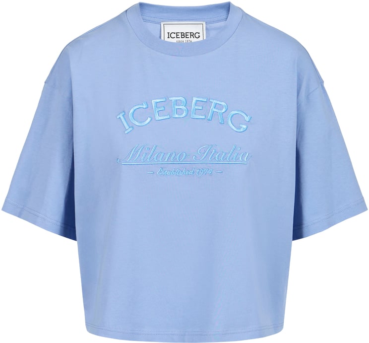 Iceberg Powder blue, boxy fit T-shirt in sustainable cotton jersey with Iceberg Social Club print