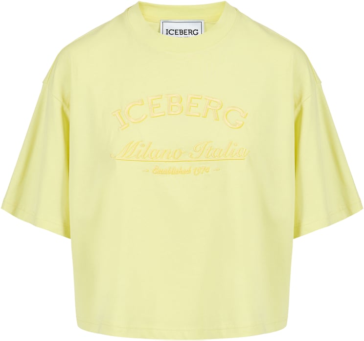 Iceberg Yellow boxy fit T-shirt in sustainable cotton jersey with Iceberg Social Club print