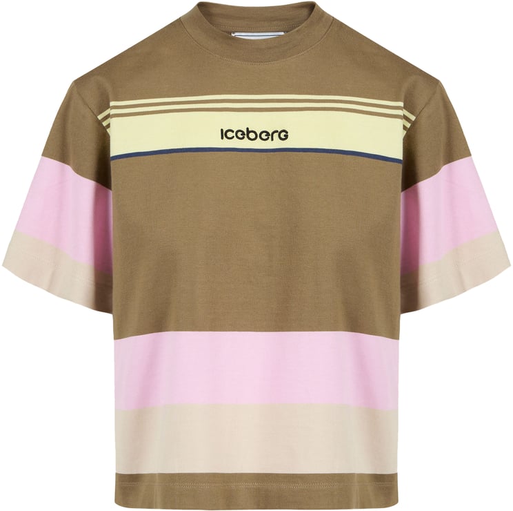 Iceberg Relaxed fit multicolor T-shirt with a green background in cotton jersey