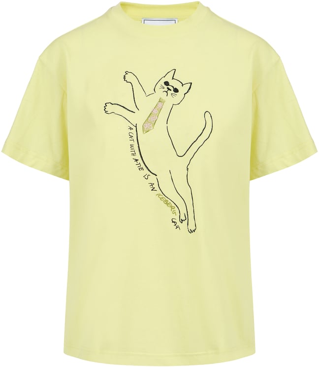 Iceberg Regular fit yellow T-shirt in sustainable cotton jersey with embroidered cat print