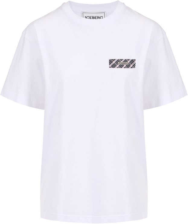 Iceberg Optic white, regular fit cotton jersey T-shirt with check detail