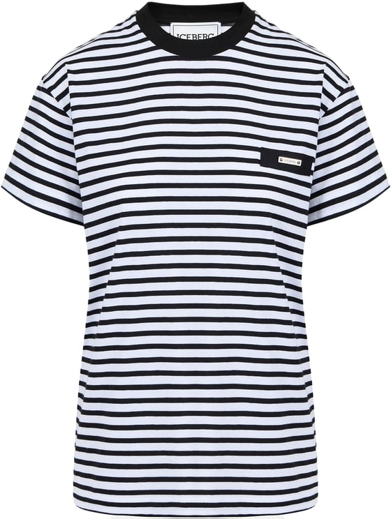 Iceberg Regular fit white and black striped cotton jersey T-shirt