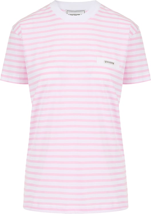 Iceberg Regular fit white and pink striped cotton jersey T-shirt