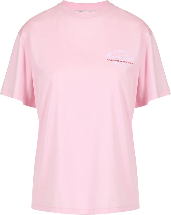 Iceberg Regular fit, shiny pink cotton jersey T-shirt, with Iceberg Social Club print