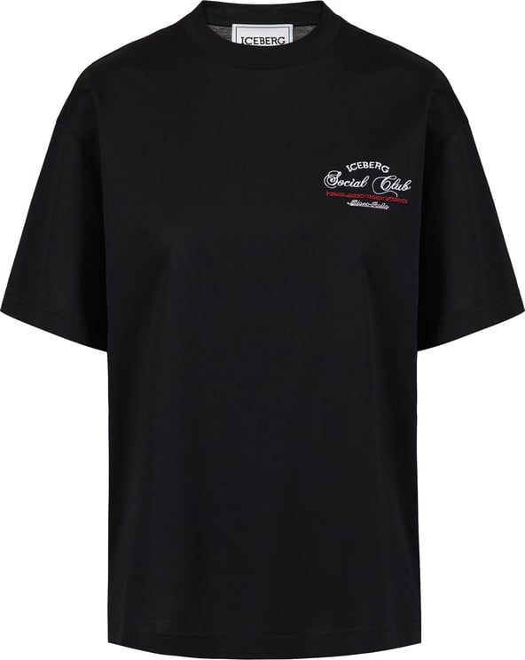 Iceberg Regular fit, shiny black cotton jersey T-shirt, with Iceberg Social Club print