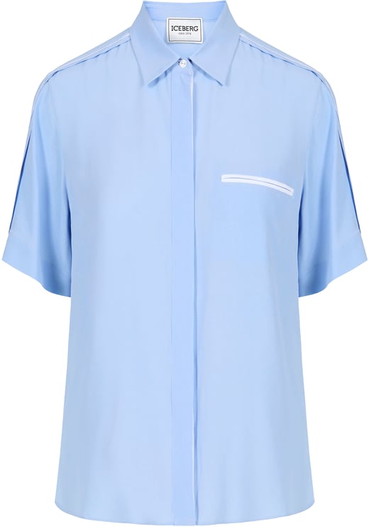 Iceberg Powder blue comfort fit, silk-blend crepe de chine shirt